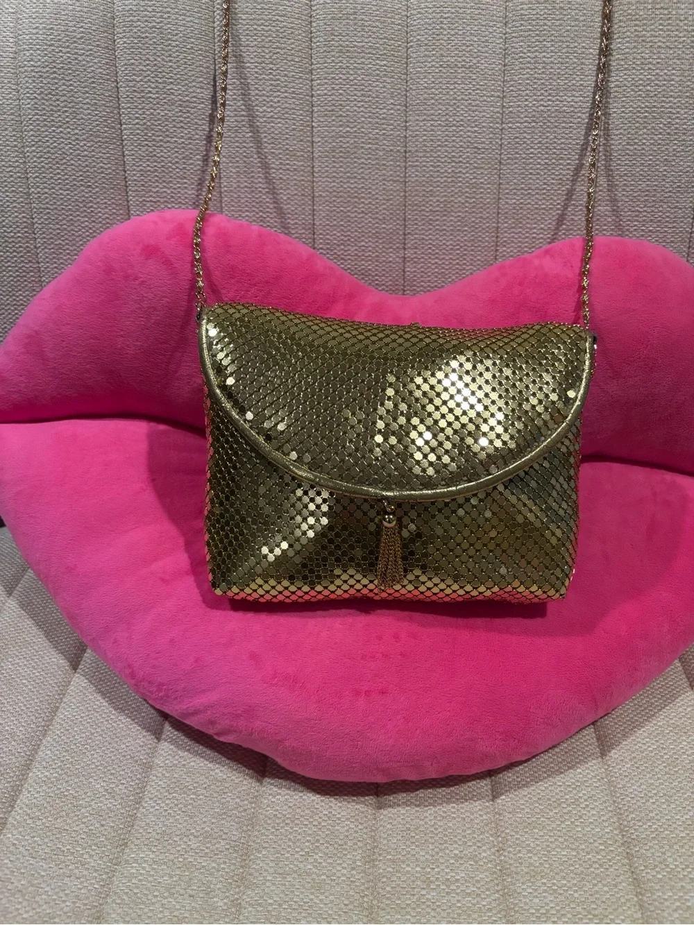 Vintage Gold Sequin Evening Clutch with Tassel